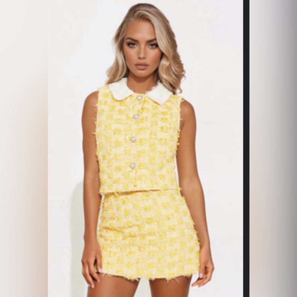 Yellow Tweed Skirt Set